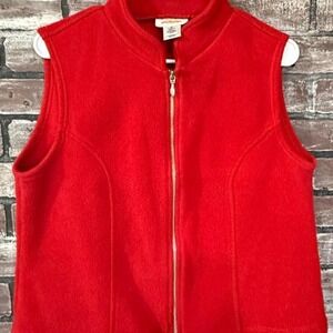 Talbots Petite Womens M Red Fleece Full Zip Vest Mock Neck Vintage USA Made